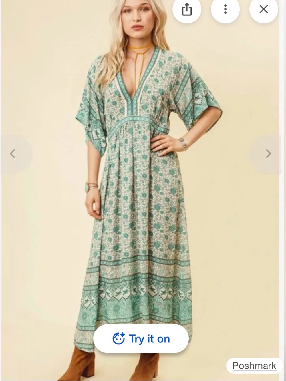 Spell Kombi folk Dress in Sage Floral V‑Neck Maxi